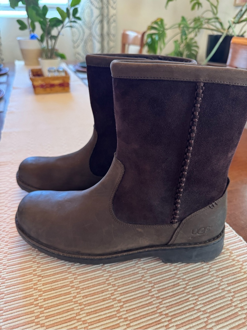 UGG Dark Brown Leather & Suede Short Boots